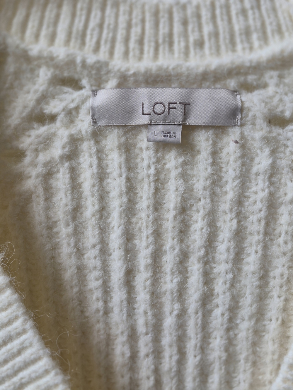 LOFT Cream Ribbed V‑Neck Button Cardigan - Picture 7 of 15